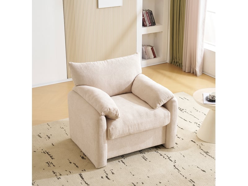  Fauteuil 1 place 96x82x84 cm, design moderne, chaise décorative, convient au salon, à la chambre, tissu chenille beige  - Conforama D