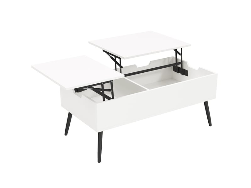  Table basse relevable avec 2 plateaux rabattables, 2 compartiments cachés et hauteur réglable, pour salon, blanc  - Conforama A