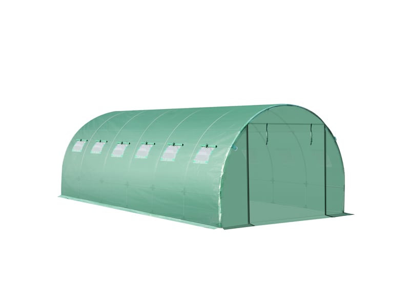  Bâche de serre en polyéthylène avec 12 fenêtres, porte enroulable et bords enterrés, 6 x 3 x 2 m, verte  - Conforama B