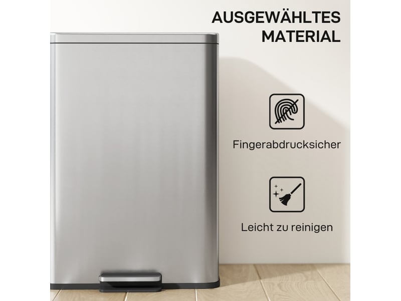 Poubelle à pédale 20 l en acier inoxydable argenté avec couvercle soft close et seau amovible, pour un intérieur net - Conforama E