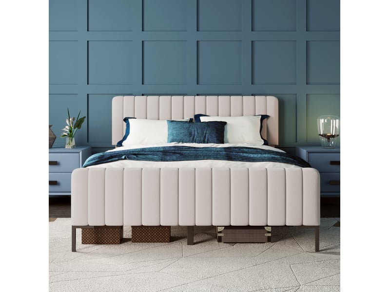  Modenvie lit double avec sommier 160x200 cm - tête de lit réglable, sans matelas - gris  - Conforama E