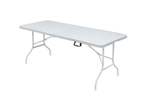Table pliante 180,34×73,66x73,66 cm dépliée - pliage sans outils, capacité 136 kg, acier et plateau plastique, blanc