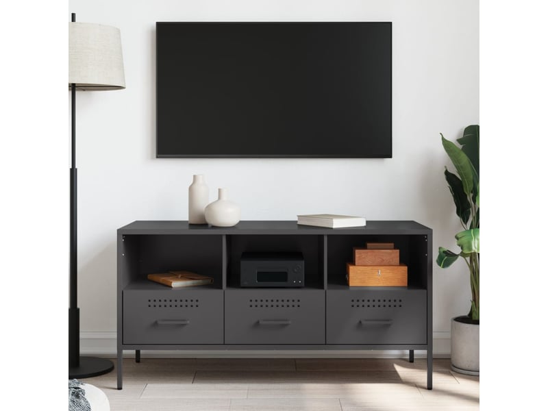  Meuble tv - banc tv - meuble de rangement noir 100,5x39x50,5 cm acier  - Conforama C