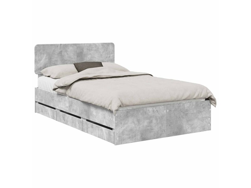 Lit double- lit adulte - cadre de lit gris béton 135 x 190 cm bois d’ingénierie - Conforama A