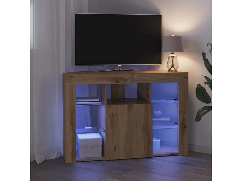  Meuble tv led d'angle 100x40x68cm chêne artisanal  - Conforama E