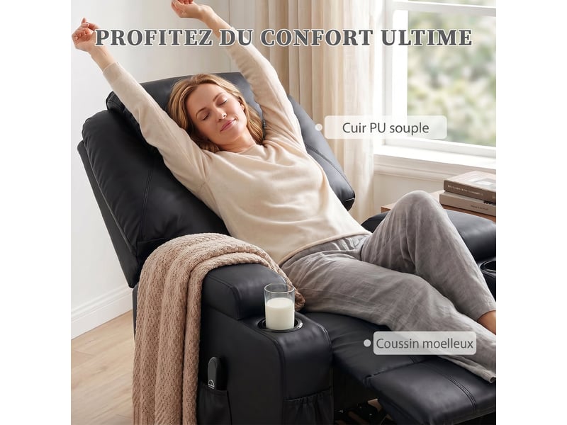  Fauteuil releveur électrique inclinable en pu noir 83x95x107 cm  - Conforama E