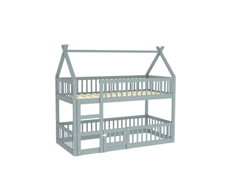  Lit superposé enfant 90x200, lit mezzanine avec escalier, cadre de lit superposé en bois, sans matelas, gris  - Conforama A