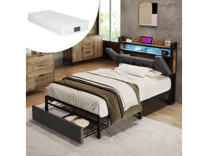 Lit avec rangement 90x200 cm <strong>MODENVIE</strong>  <strong></strong> coloris gris