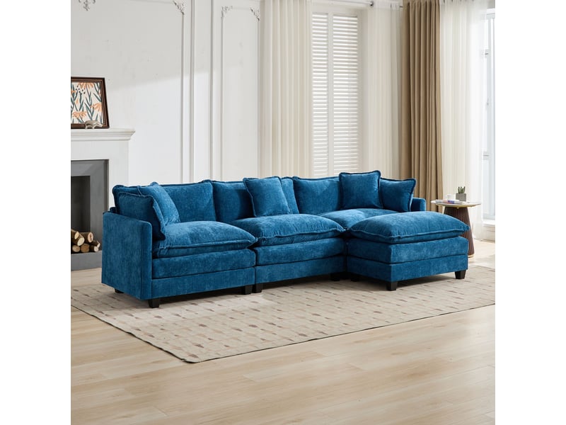  Canapé modulable cloud de5013 bleu 3 places en chenille, assise double confort  - Conforama E