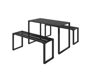 Salon de jardin 3 pièces 110x55x70 cm – noir – table et 2 bancs en métal résistant aux intempéries