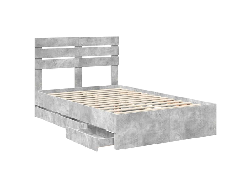  Lit double- lit adulte -  cadre de lit gris béton 135 x 190 cm bois ingénierie  - Conforama D
