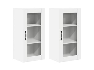 Meuble mural de cuisine, cabinet en verre mural 2 pcs blanc bois d'ingénierie shl6820