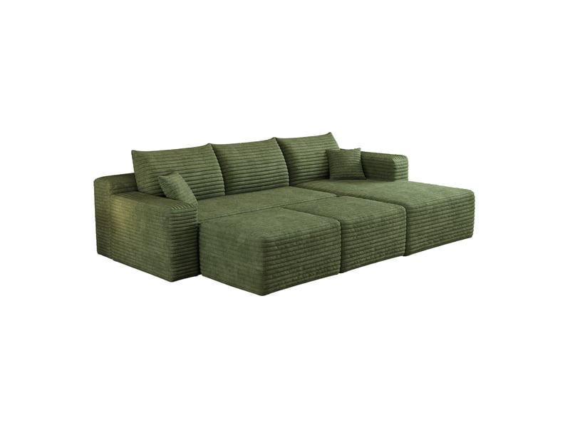 Canapé d’angle 241 x 151 x 58 cm 3 places avec 2poufs, assise profonde, design nuage, canapé moderne minimaliste, livré monté, vert Bliss Lite - Conforama A