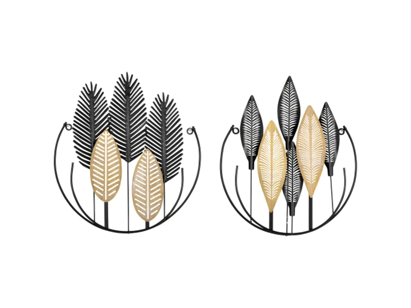  Lot de 2 décorations murales 3d feuilles, métal noir et naturel, 40x46 cm, style moderne  - Conforama A