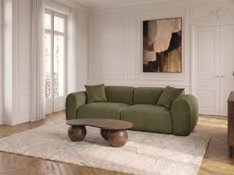 Bobochic canapé droit fixe 3 places siena tissu chenille vert SIENA - Conforama C