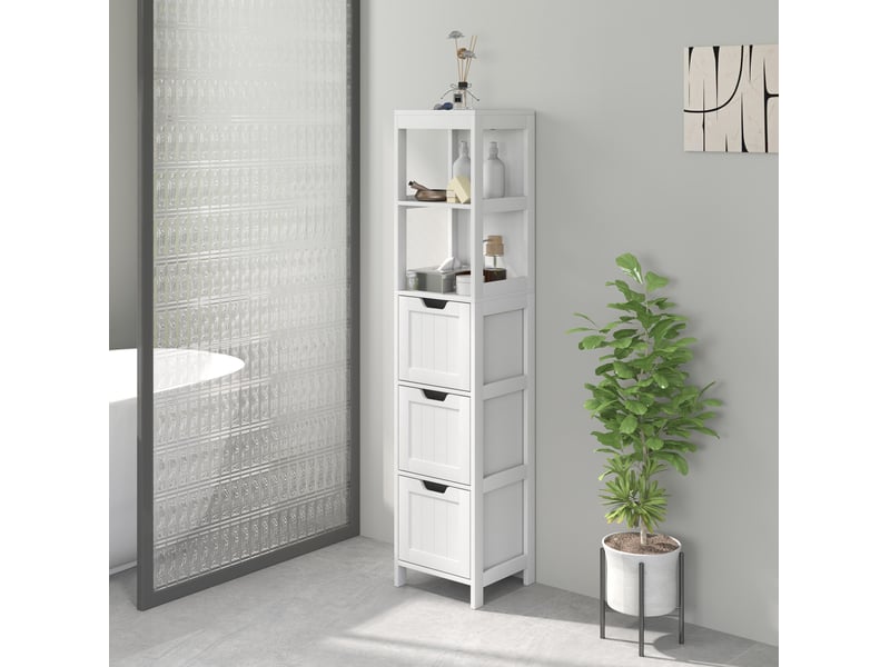  Meuble de rangement de salle de bain 30x30x142,4 cm 3 tiroirs 2 niches ouvertes mdf blanc  - Conforama C