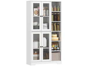 Vaisselier haut buffet de cuisine aosenyunzhou meuble rangement 4 portes en verre 6 étagères charnières soft-close blanc