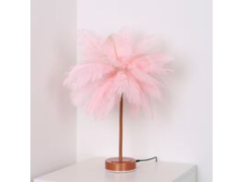  Lampe de chevet led, forme pissenlit, fil de cuivre, plume rose romantique  - Conforama A