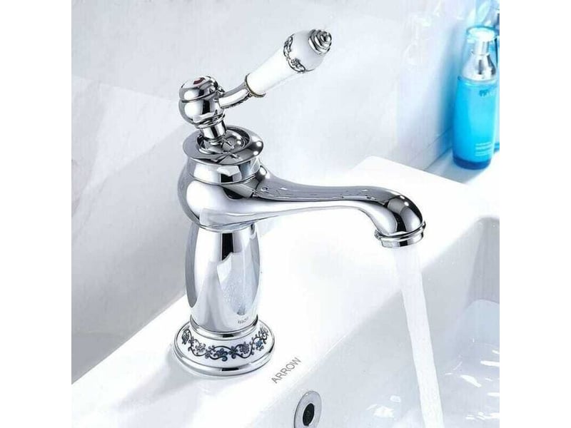  Robinet de lavabo en laiton céramique porcelaine noire et blanche col long rétro floral apporter de l'eau froide et chaude robinet d'eau  - Conforama C