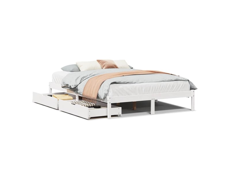  Lit double- lit adulte -  cadre de lit sans matelas blanc 135x190 cm bois de pin massif  - Conforama A