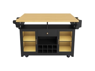 Îlot de cuisine mobile 120 x 40-80 x 95 cm, plateau rabattable, éclairage led rgb et porte-bouteilles, noir, en mdf
