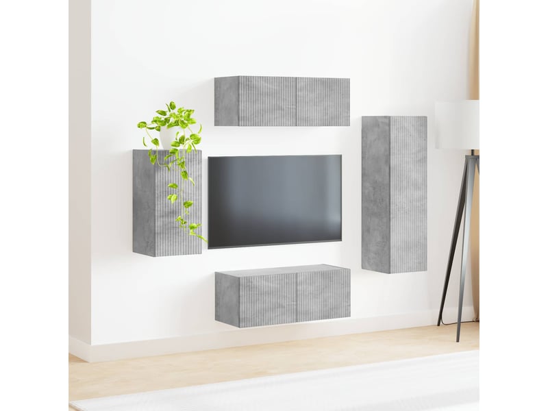  Ensemble meuble tv - banc tv - meuble de rangement 4 pcs gris béton bois d'ingénierie  - Conforama D