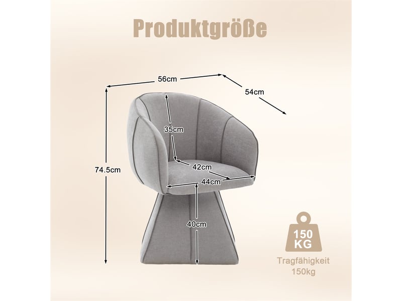  Chaise pivotante 56x54x74.5cm - fauteuil ergonomique coquillage en tissu chenille pour adulte et adolescent salon - gris  - Conforama E