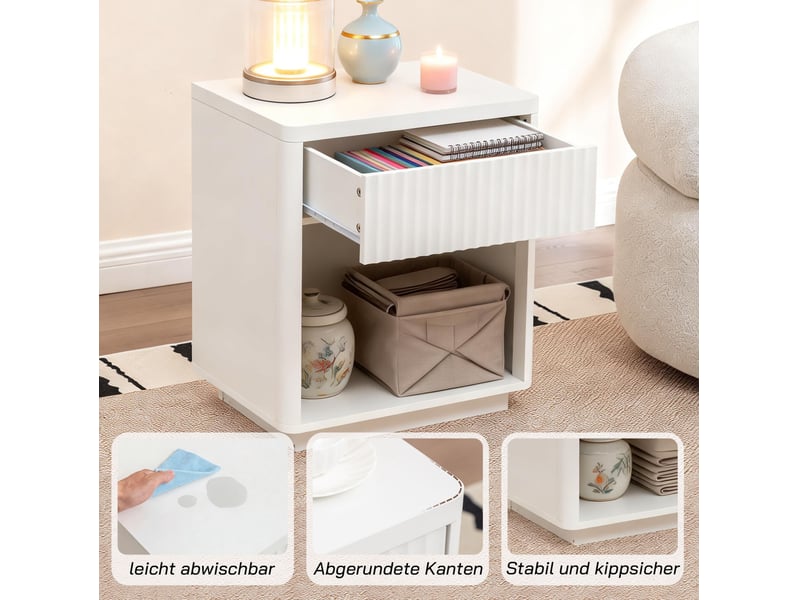  Table de chevet moderne avec tiroir et étagère ouverte, table de chevet en panneau ondulé, meuble d'appoint en bois mdf robuste pour chambre à coucher salon bureau – montage facile  - Conforama D