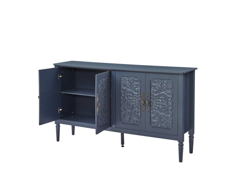  Buffet bleu marine à reliefs antiques, grand rangement, coins arrondis – meuble classique pour salle à manger et salon  - Conforama D