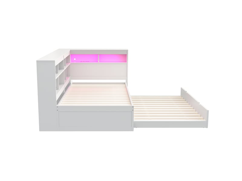Lit banquette 90x200 cm – blanc – lit gigogne, rangements, usb et éclairage led intégrés - sans matelas - Conforama E