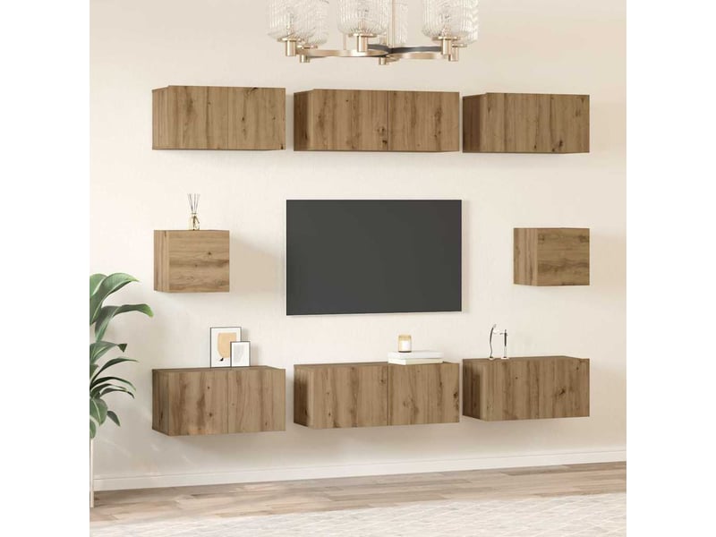  Ensemble meuble tv - banc tv - meuble de rangement 8 pcs chêne artisanal bois d'ingénierie  - Conforama D