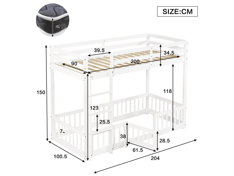  Lit superposé 90x200cm coloris blanc bois massif lit enfant blanc - Conforama C