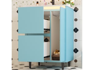 Meuble de salle de bain - 61x46,5x87 cm - meuble sous vasque avec vasque céramique, 2 tiroirs, 1 porte, led - bleu