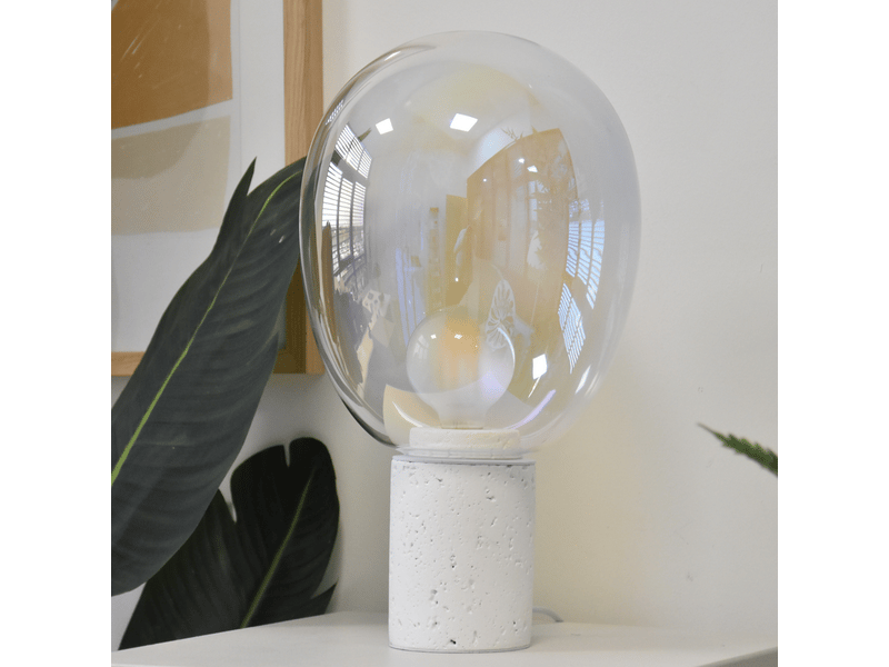  Lampe à poser en verre irisé et béton blanc h43 cm-bulle Bulle - Conforama B