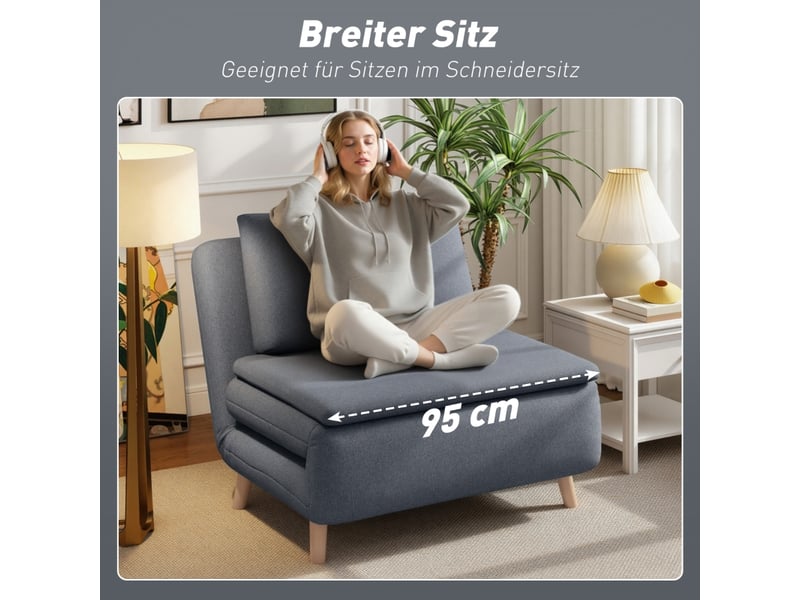  Fauteuil-lit 3-en-1,95x90x80 cm,avec dossier réglable,polyester,gris  - Conforama D