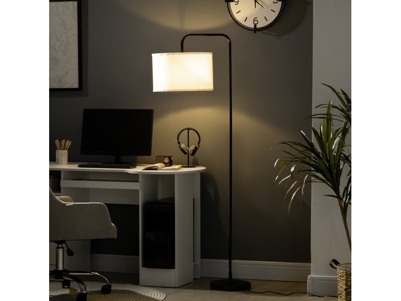  Lampadaire moderne 64x38x163,5 cm avec abat-jour en tissu, câble 180 cm, métal blanc  - Conforama B