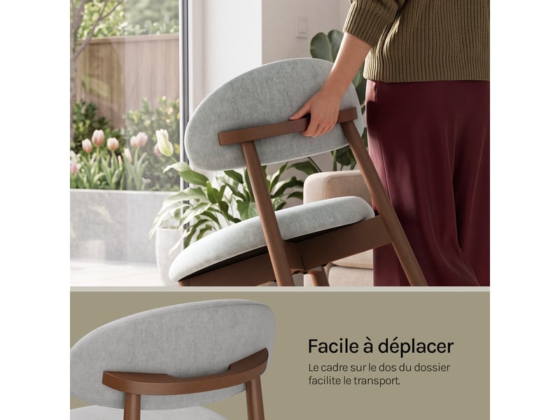  Lot de 4 chaises de salle à manger en tissu chenille, pieds en bois massif，43 x 51 x 83 cm，gris  - Conforama W
