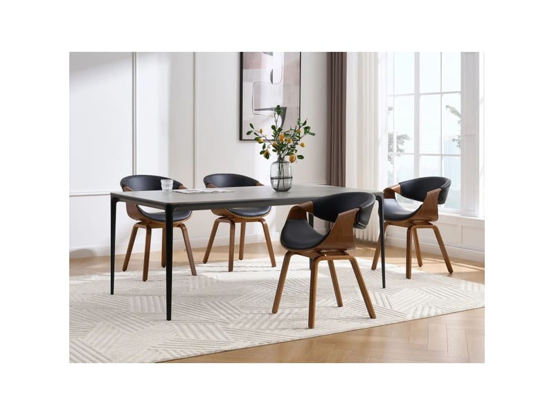  Chaise contemporaine nera en cuir artificiel noir et structure effet bois foncé avec accoudoirs  - Conforama B