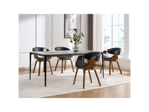 Chaise contemporaine nera en cuir artificiel noir et structure effet bois foncé avec accoudoirs