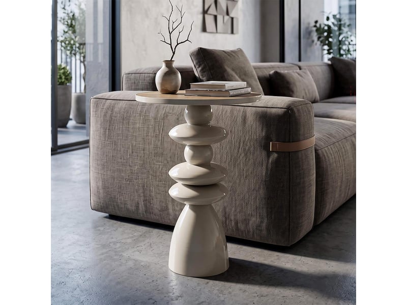  Table d'appoint totem en métal pila 63cm crème  - Conforama E