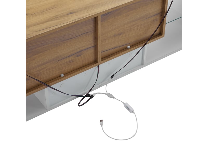  Meuble pour téléviseur 3 niveaux 160x40x42 cm avec led 16 couleurs, panneau de particules, chêne et blanc  - Conforama E