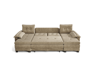 Canapé panoramique convertible modulable 4 places en u 278x127x87 cm, canapé-lit gigogne, couchage 242x117 cm, ports usb, tissu chenille chameau