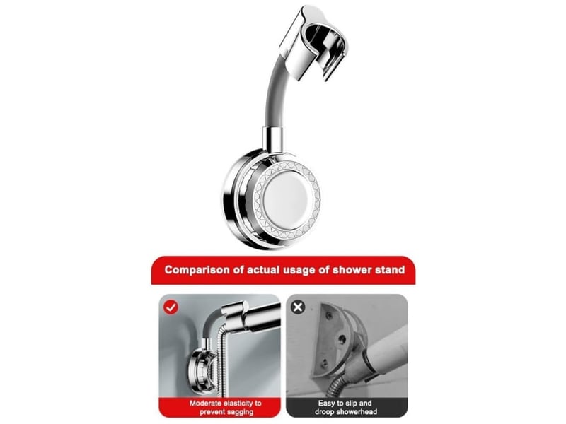  Support de pommeau de douche à ventouse orientable 360° sans perçage, chromé, compatible camping-car, drainage rapide  - Conforama B