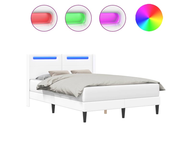  Lit double- lit adulte -  cadre de lit avec bandes led blanc 120 x 190 cm simili cuir  - Conforama A