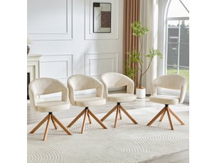 Lot de 2 chaises pivotantes de salle à manger 47x47,5x81,5 cm à 360°, avec accoudoirs et dossier ajouré en bois, blanc crème et bois clair