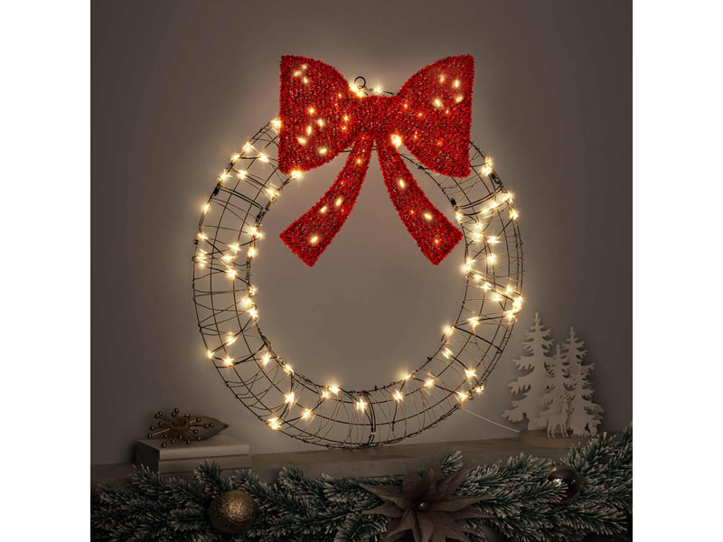 Couronne de noël, décoration de noël blanc chaud 75 x 75 x 8 cm rotin 60 led cf61768 - Conforama C